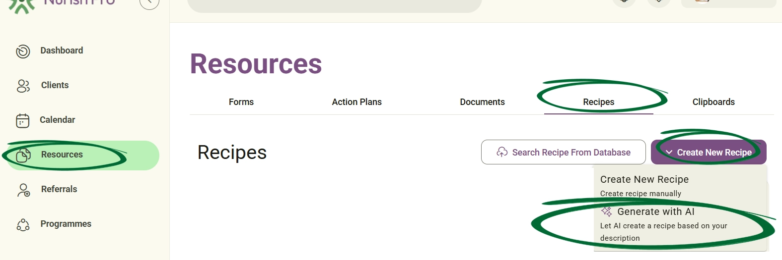 Go to Recipes screenshot